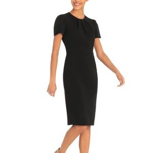 Pleated Neck Short Sleeve Sheath Dress